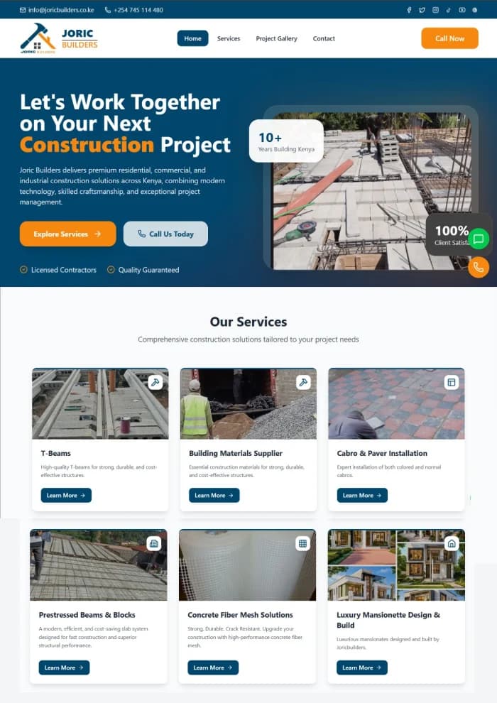 Joric Builders Website Project - Professional Website Development