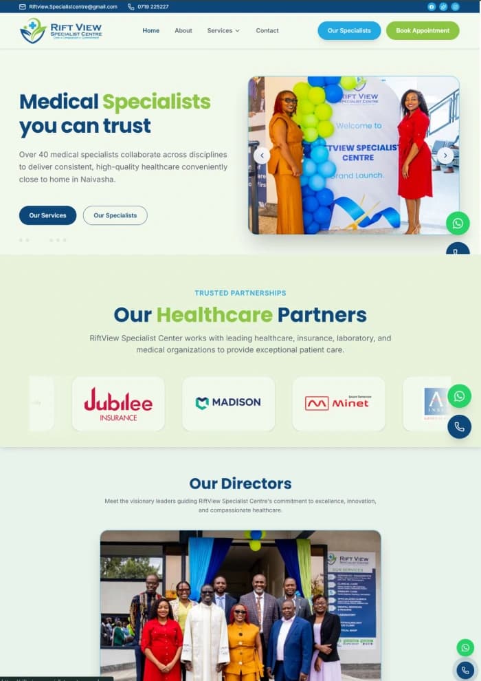 Rift View Specialist Center Website Project - Web Design in Nairobi